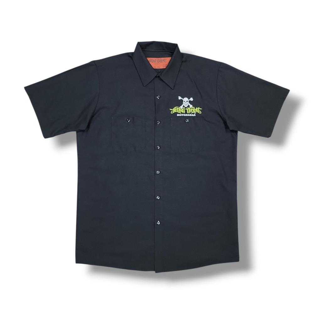 Lethal Threat Motorgear Frankenstein Embroidered Button Up Black Shirt Men's L‎